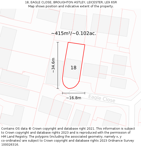 18, EAGLE CLOSE, BROUGHTON ASTLEY, LEICESTER, LE9 6SR: Plot and title map