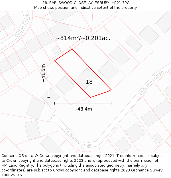 18, EARLSWOOD CLOSE, AYLESBURY, HP21 7PG: Plot and title map