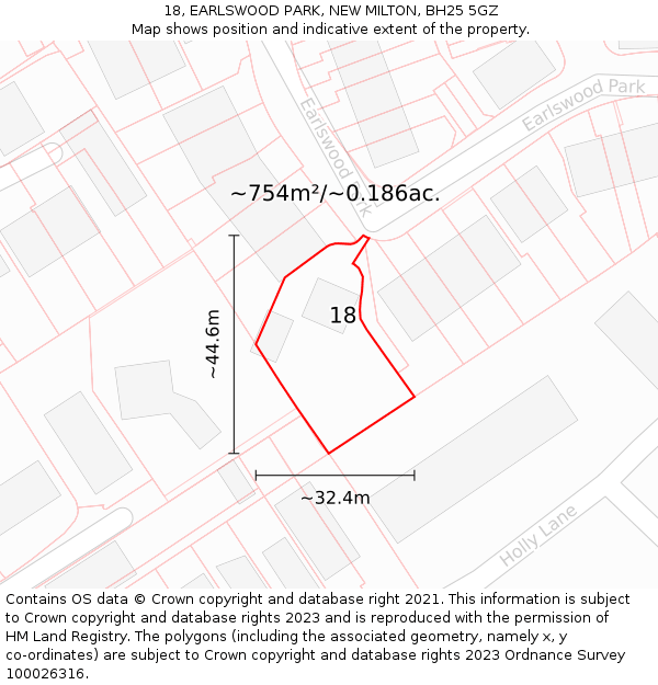 18, EARLSWOOD PARK, NEW MILTON, BH25 5GZ: Plot and title map