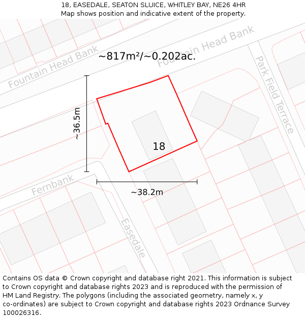 18, EASEDALE, SEATON SLUICE, WHITLEY BAY, NE26 4HR: Plot and title map