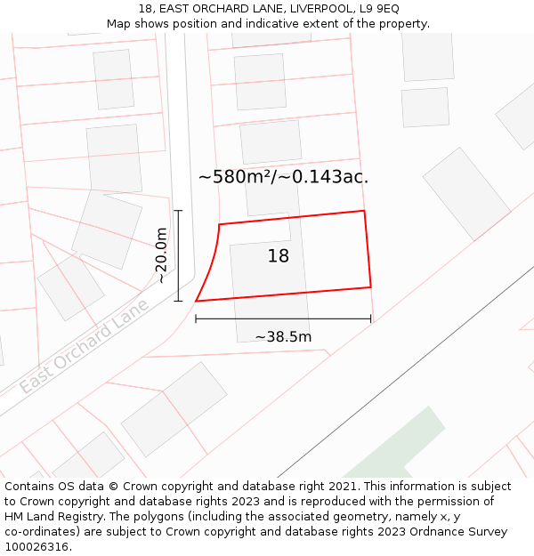 18, EAST ORCHARD LANE, LIVERPOOL, L9 9EQ: Plot and title map