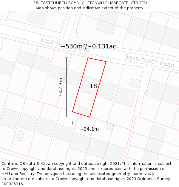 18, EASTCHURCH ROAD, CLIFTONVILLE, MARGATE, CT9 3EN: Plot and title map