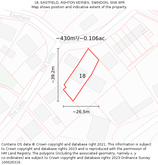 18, EASTFIELD, ASHTON KEYNES, SWINDON, SN6 6PR: Plot and title map