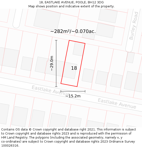 18, EASTLAKE AVENUE, POOLE, BH12 3DG: Plot and title map