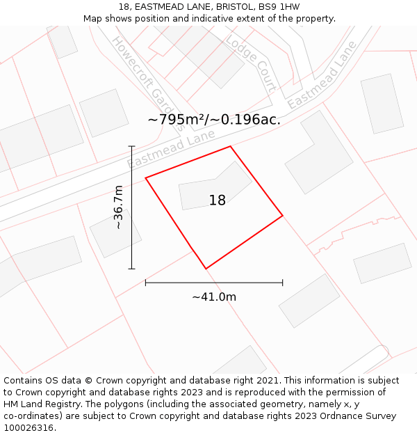 18, EASTMEAD LANE, BRISTOL, BS9 1HW: Plot and title map