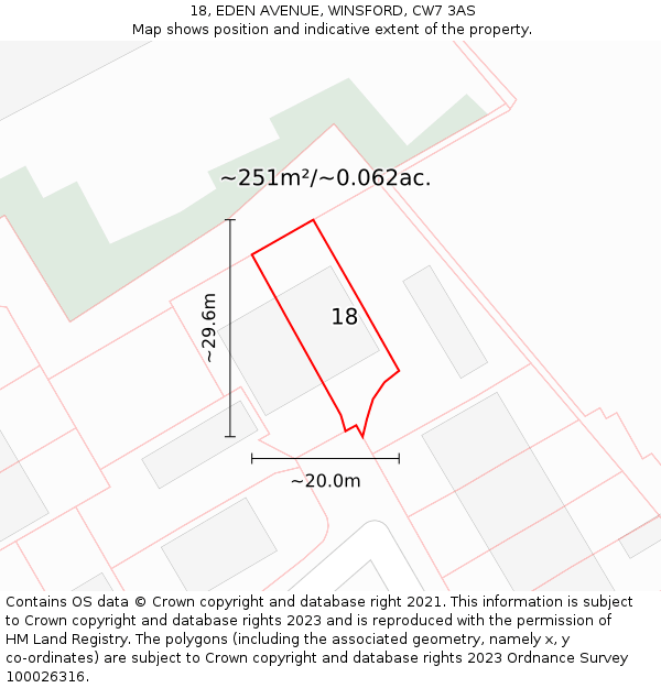 18, EDEN AVENUE, WINSFORD, CW7 3AS: Plot and title map