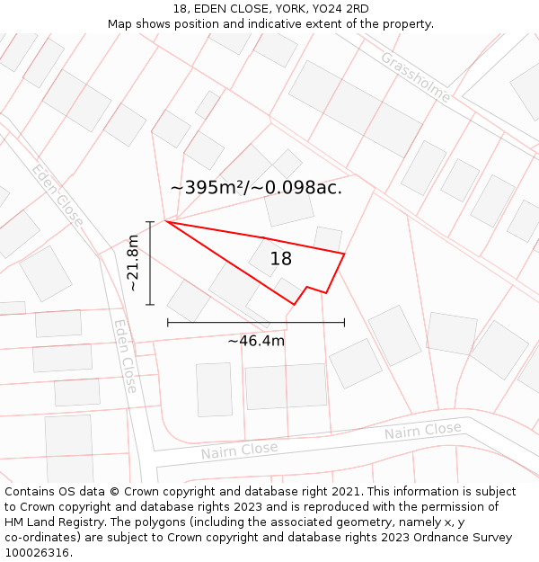 18, EDEN CLOSE, YORK, YO24 2RD: Plot and title map