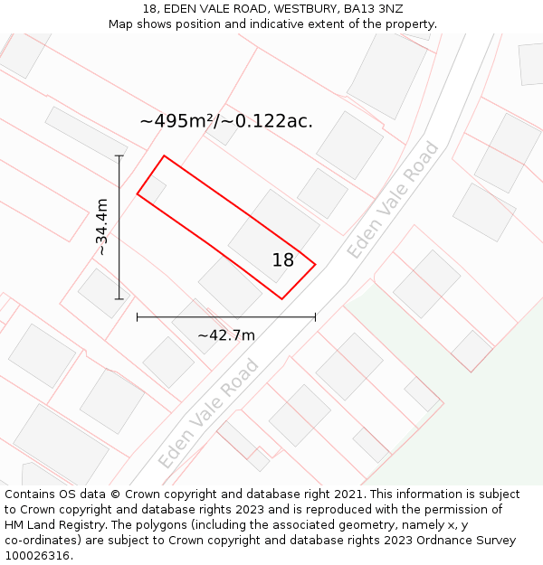 18, EDEN VALE ROAD, WESTBURY, BA13 3NZ: Plot and title map