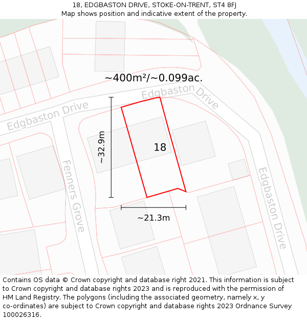 18, EDGBASTON DRIVE, STOKE-ON-TRENT, ST4 8FJ: Plot and title map