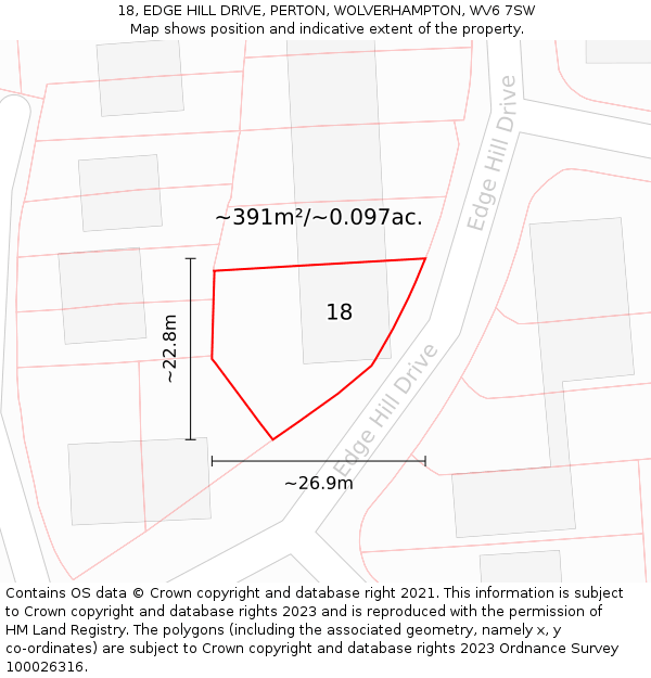 18, EDGE HILL DRIVE, PERTON, WOLVERHAMPTON, WV6 7SW: Plot and title map