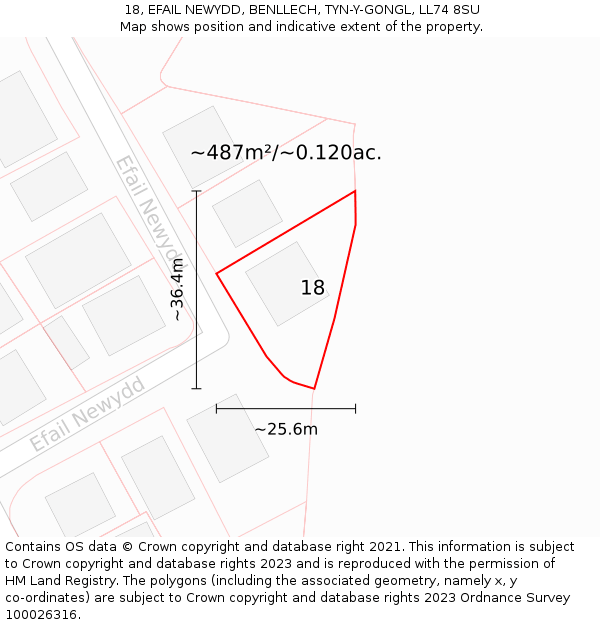 18, EFAIL NEWYDD, BENLLECH, TYN-Y-GONGL, LL74 8SU: Plot and title map