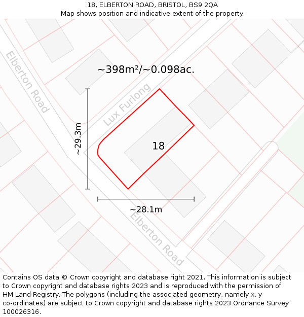 18, ELBERTON ROAD, BRISTOL, BS9 2QA: Plot and title map