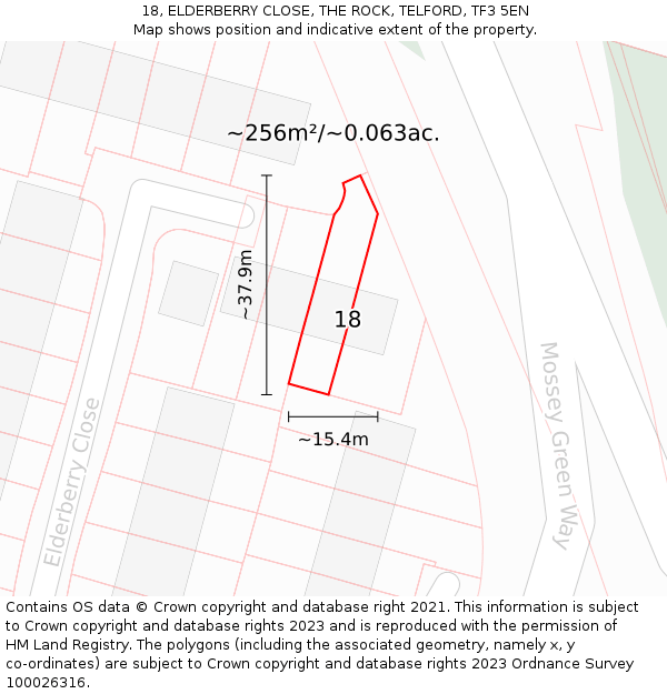 18, ELDERBERRY CLOSE, THE ROCK, TELFORD, TF3 5EN: Plot and title map