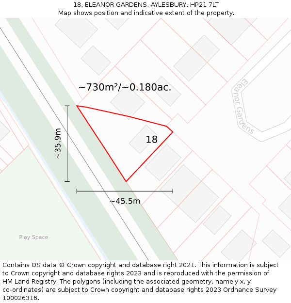 18, ELEANOR GARDENS, AYLESBURY, HP21 7LT: Plot and title map