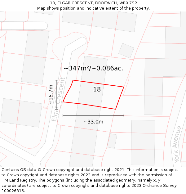 18, ELGAR CRESCENT, DROITWICH, WR9 7SP: Plot and title map