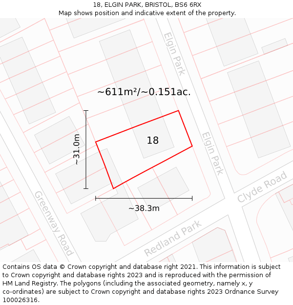 18, ELGIN PARK, BRISTOL, BS6 6RX: Plot and title map