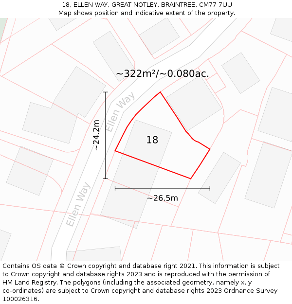 18, ELLEN WAY, GREAT NOTLEY, BRAINTREE, CM77 7UU: Plot and title map