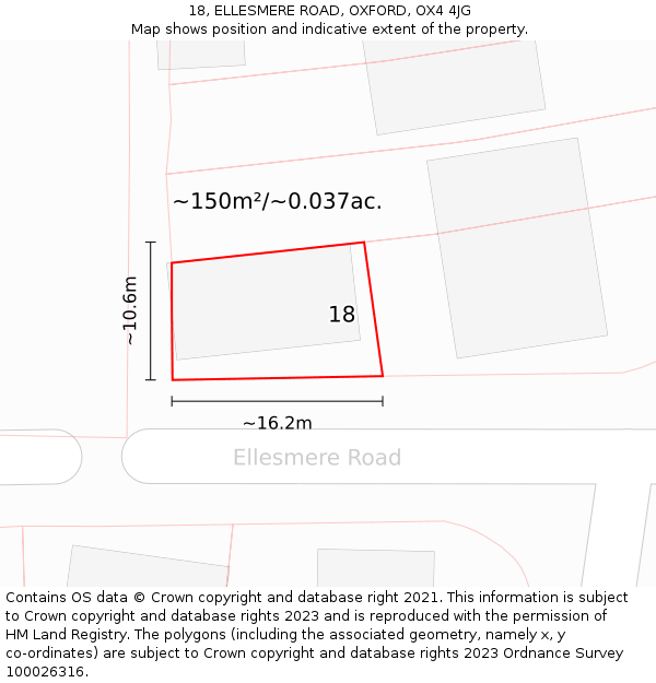 18, ELLESMERE ROAD, OXFORD, OX4 4JG: Plot and title map