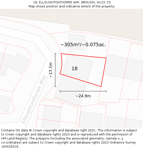 18, ELLOUGHTONTHORPE WAY, BROUGH, HU15 1TJ: Plot and title map