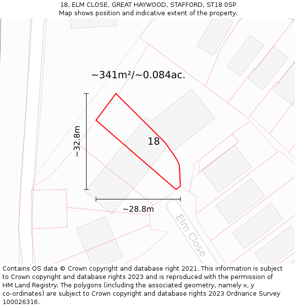18, ELM CLOSE, GREAT HAYWOOD, STAFFORD, ST18 0SP: Plot and title map