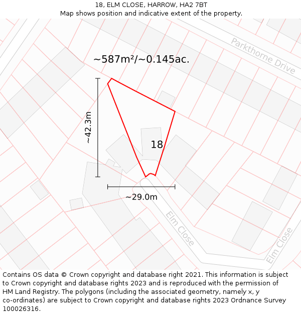 18, ELM CLOSE, HARROW, HA2 7BT: Plot and title map