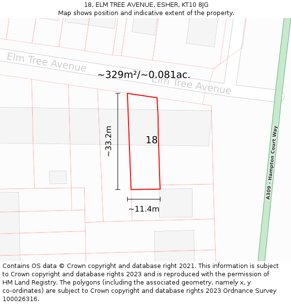 18, ELM TREE AVENUE, ESHER, KT10 8JG: Plot and title map