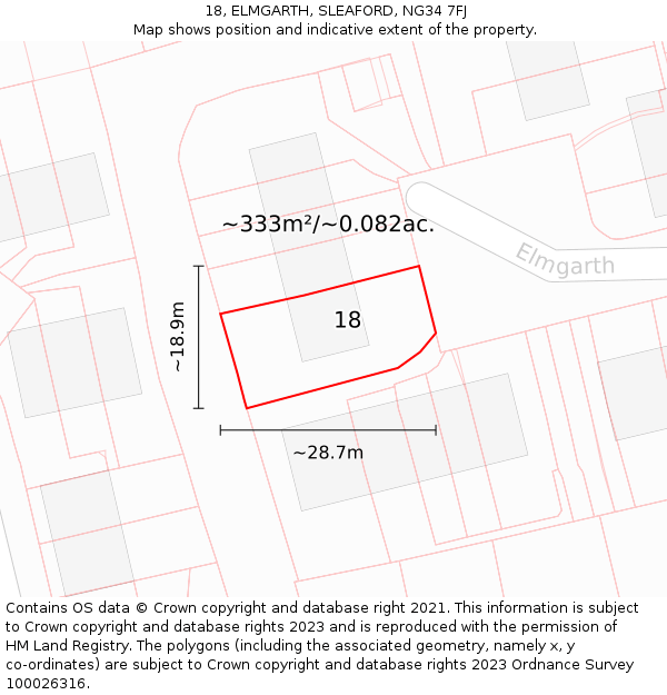 18, ELMGARTH, SLEAFORD, NG34 7FJ: Plot and title map