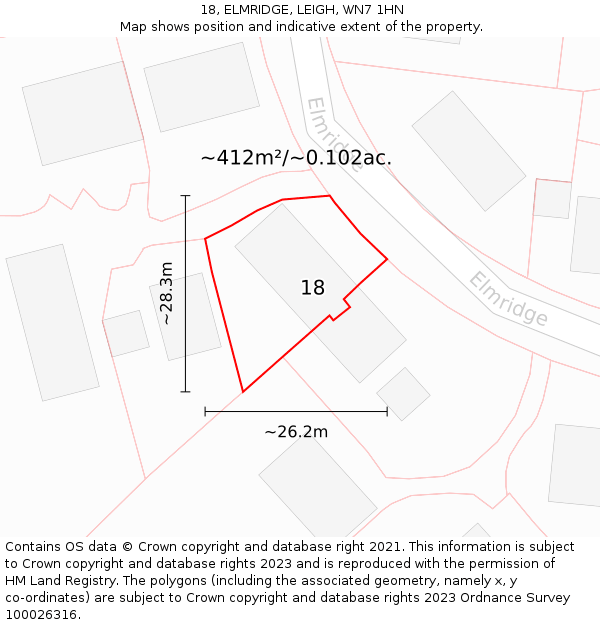 18, ELMRIDGE, LEIGH, WN7 1HN: Plot and title map