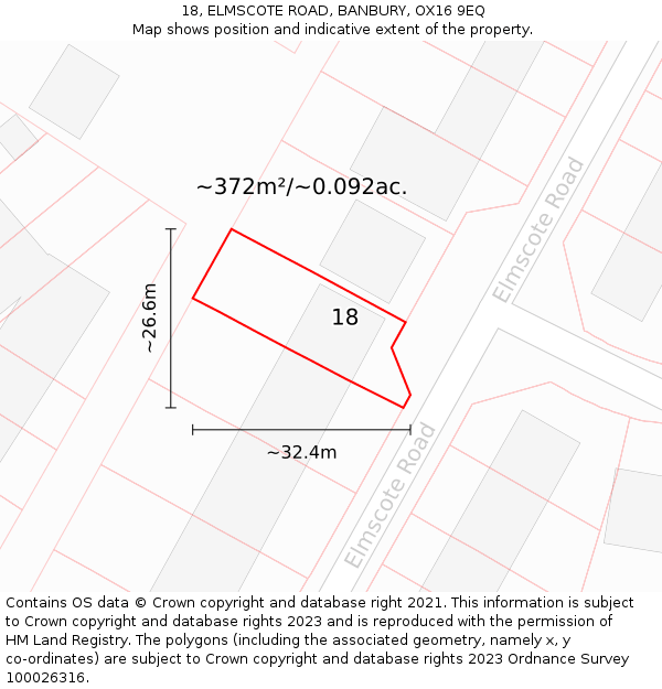 18, ELMSCOTE ROAD, BANBURY, OX16 9EQ: Plot and title map