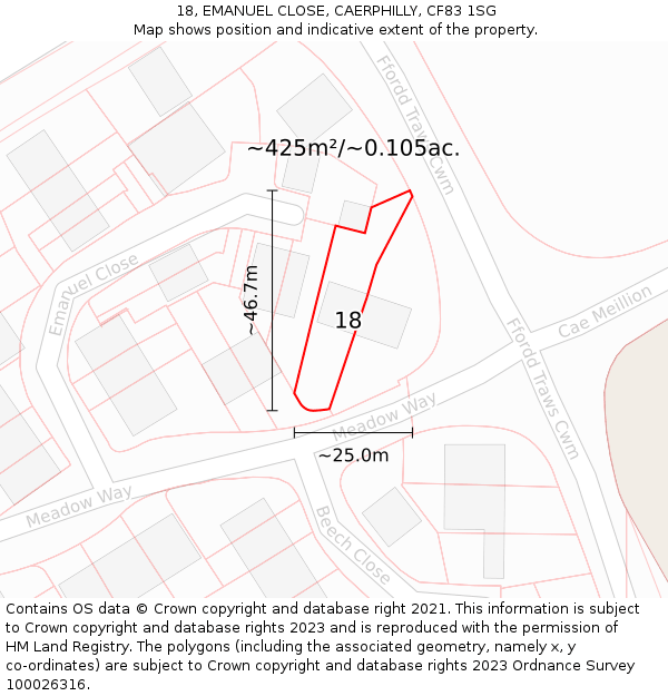 18, EMANUEL CLOSE, CAERPHILLY, CF83 1SG: Plot and title map