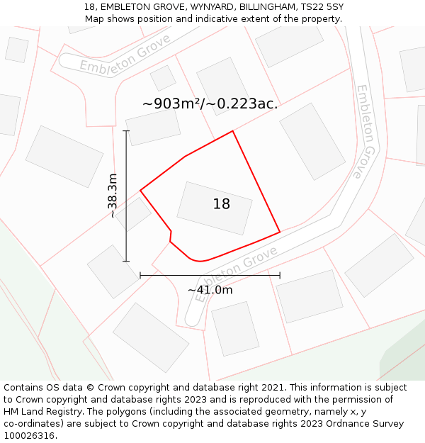 18, EMBLETON GROVE, WYNYARD, BILLINGHAM, TS22 5SY: Plot and title map