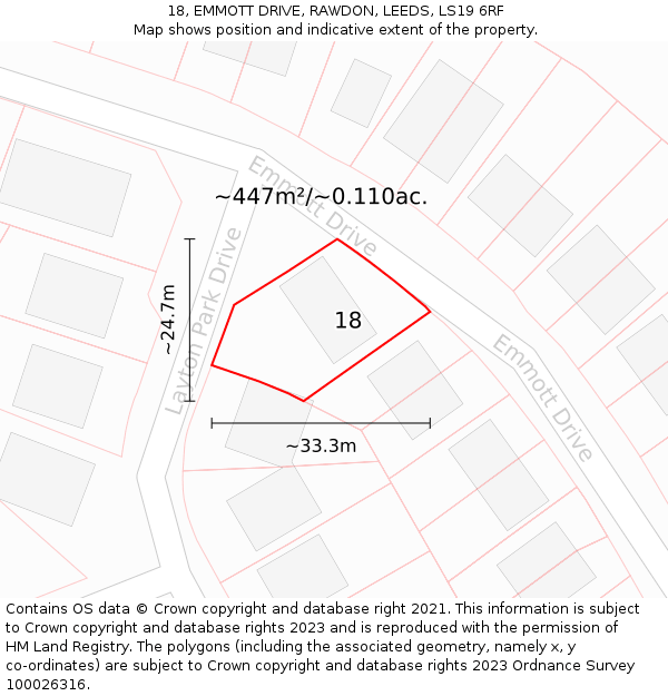 18, EMMOTT DRIVE, RAWDON, LEEDS, LS19 6RF: Plot and title map