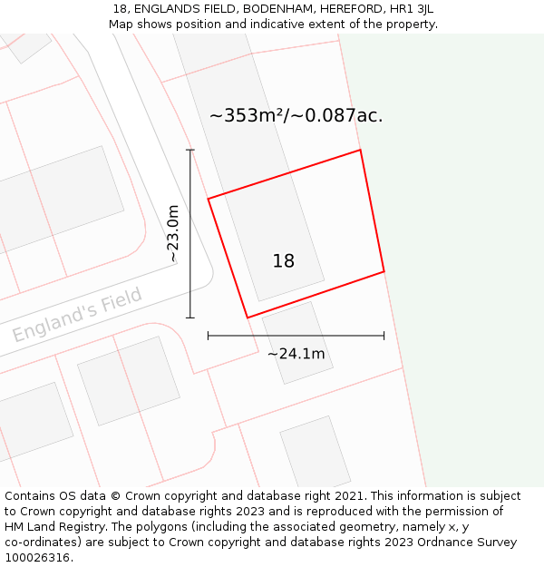 18, ENGLANDS FIELD, BODENHAM, HEREFORD, HR1 3JL: Plot and title map