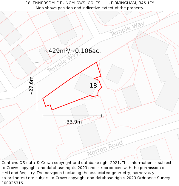 18, ENNERSDALE BUNGALOWS, COLESHILL, BIRMINGHAM, B46 1EY: Plot and title map