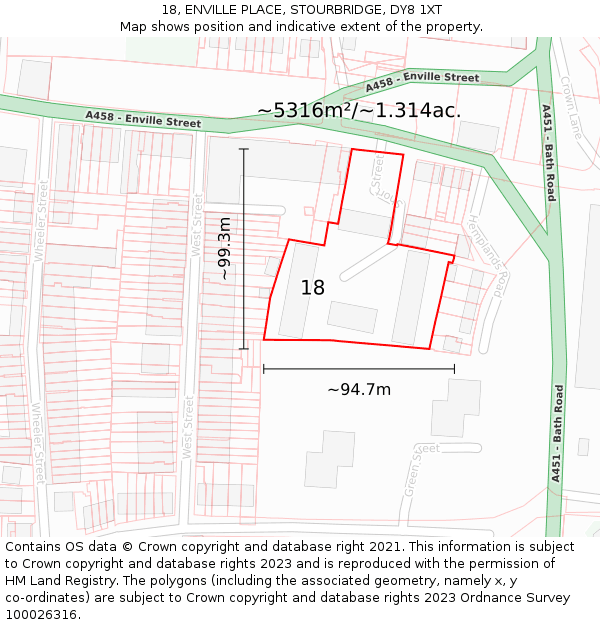 18, ENVILLE PLACE, STOURBRIDGE, DY8 1XT: Plot and title map