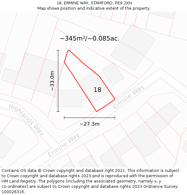 18, ERMINE WAY, STAMFORD, PE9 2XN: Plot and title map