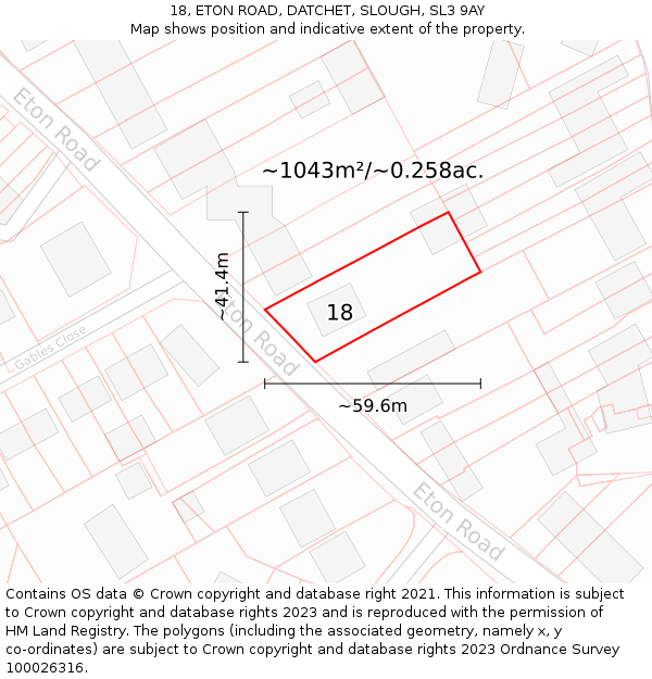 18, ETON ROAD, DATCHET, SLOUGH, SL3 9AY: Plot and title map