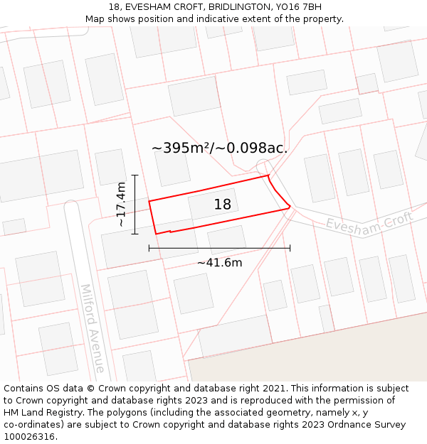 18, EVESHAM CROFT, BRIDLINGTON, YO16 7BH: Plot and title map