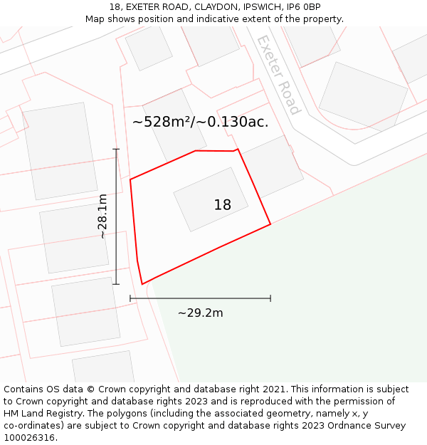 18, EXETER ROAD, CLAYDON, IPSWICH, IP6 0BP: Plot and title map