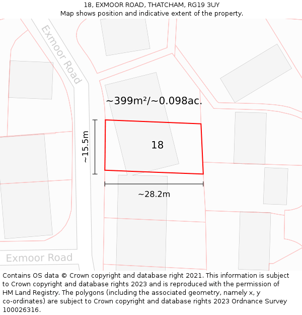 18, EXMOOR ROAD, THATCHAM, RG19 3UY: Plot and title map