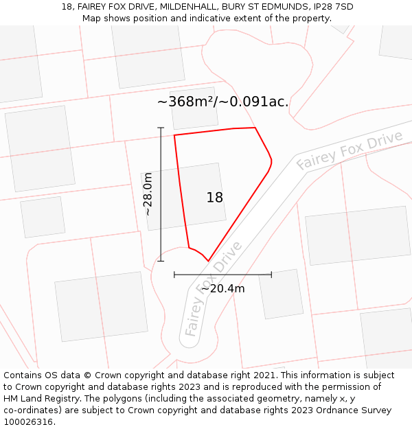 18, FAIREY FOX DRIVE, MILDENHALL, BURY ST EDMUNDS, IP28 7SD: Plot and title map