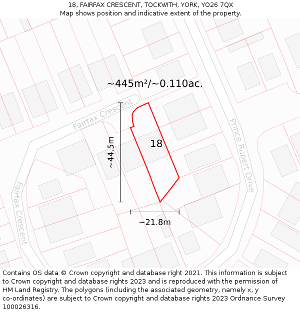 18, FAIRFAX CRESCENT, TOCKWITH, YORK, YO26 7QX: Plot and title map