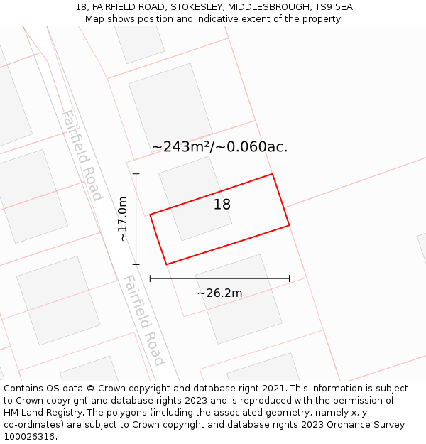 18, FAIRFIELD ROAD, STOKESLEY, MIDDLESBROUGH, TS9 5EA: Plot and title map