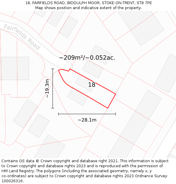 18, FAIRFIELDS ROAD, BIDDULPH MOOR, STOKE-ON-TRENT, ST8 7PE: Plot and title map