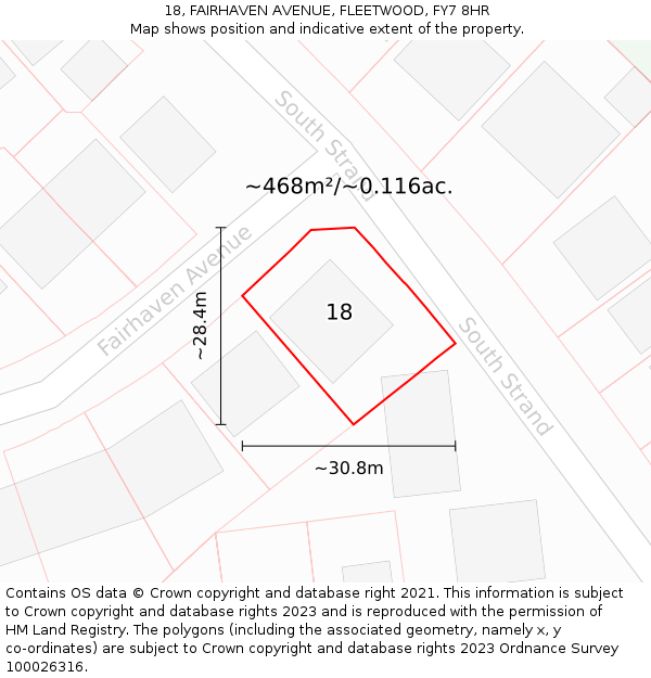 18, FAIRHAVEN AVENUE, FLEETWOOD, FY7 8HR: Plot and title map