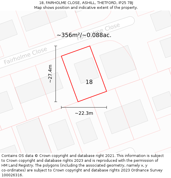 18, FAIRHOLME CLOSE, ASHILL, THETFORD, IP25 7BJ: Plot and title map