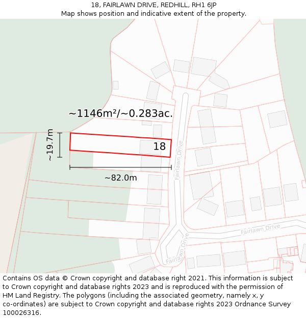 18, FAIRLAWN DRIVE, REDHILL, RH1 6JP: Plot and title map