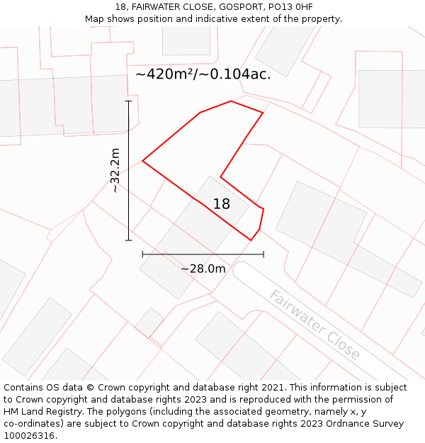 18, FAIRWATER CLOSE, GOSPORT, PO13 0HF: Plot and title map