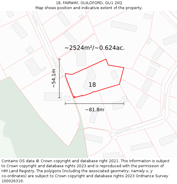 18, FAIRWAY, GUILDFORD, GU1 2XQ: Plot and title map