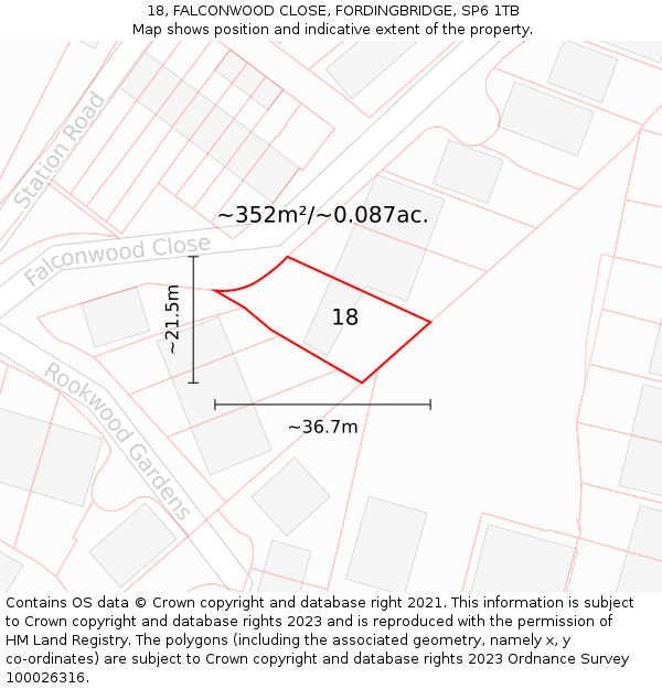 18, FALCONWOOD CLOSE, FORDINGBRIDGE, SP6 1TB: Plot and title map